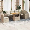 Set sofás de jardín 7 piezas y cojines ratán sintético beige