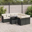 Set de sofás de jardín con cojines 9 pzas ratán sintético negro