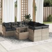Set de sofás de jardín con cojines 9 pzas ratán sintético gris