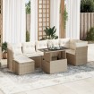 Set de sofás de jardín y cojines 8 piezas ratán sintético beige