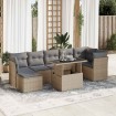 Set de sofás de jardín y cojines 8 piezas ratán sintético beige