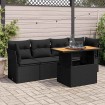 Set de muebles de jardín 5 pzas y cojines ratán sintético negro