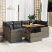 Set de sofás de jardín 7 pzas con cojines ratán sintético gris