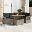 Set de muebles de jardín 6 pzas y cojines ratán sintético gris