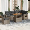 Set de sofás de jardín 7 pzas con cojines ratán sintético gris