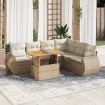 Set sofás de jardín 7 piezas y cojines ratán sintético beige