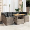 Set de sofás de jardín 7 pzas con cojines ratán sintético gris