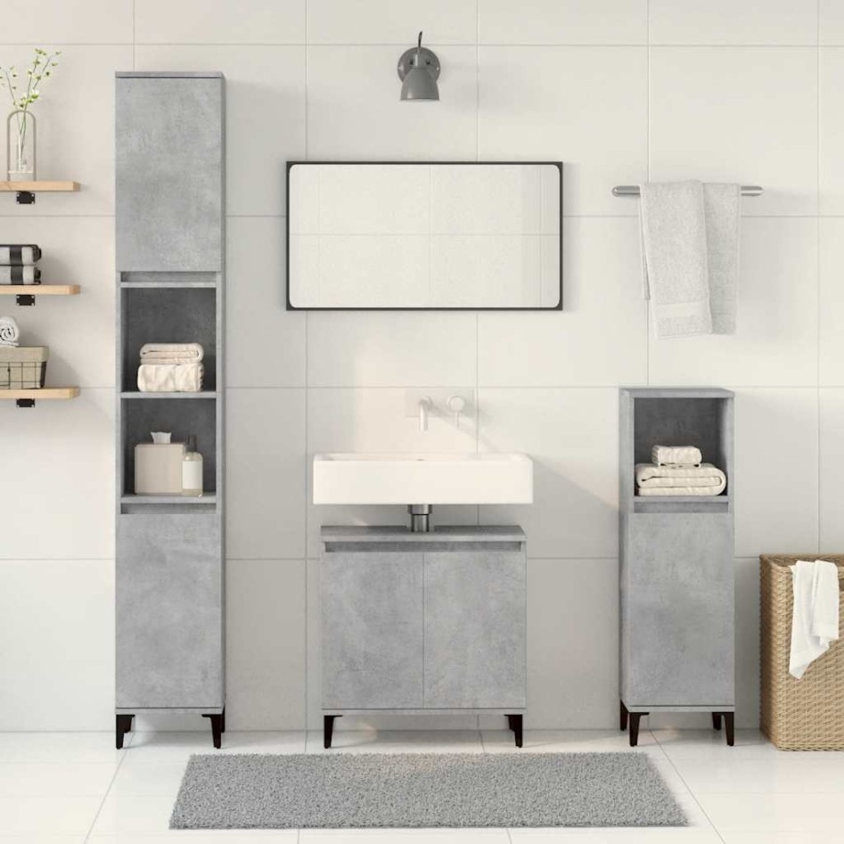 Set muebles de baño 2 piezas madera contrachapada gris