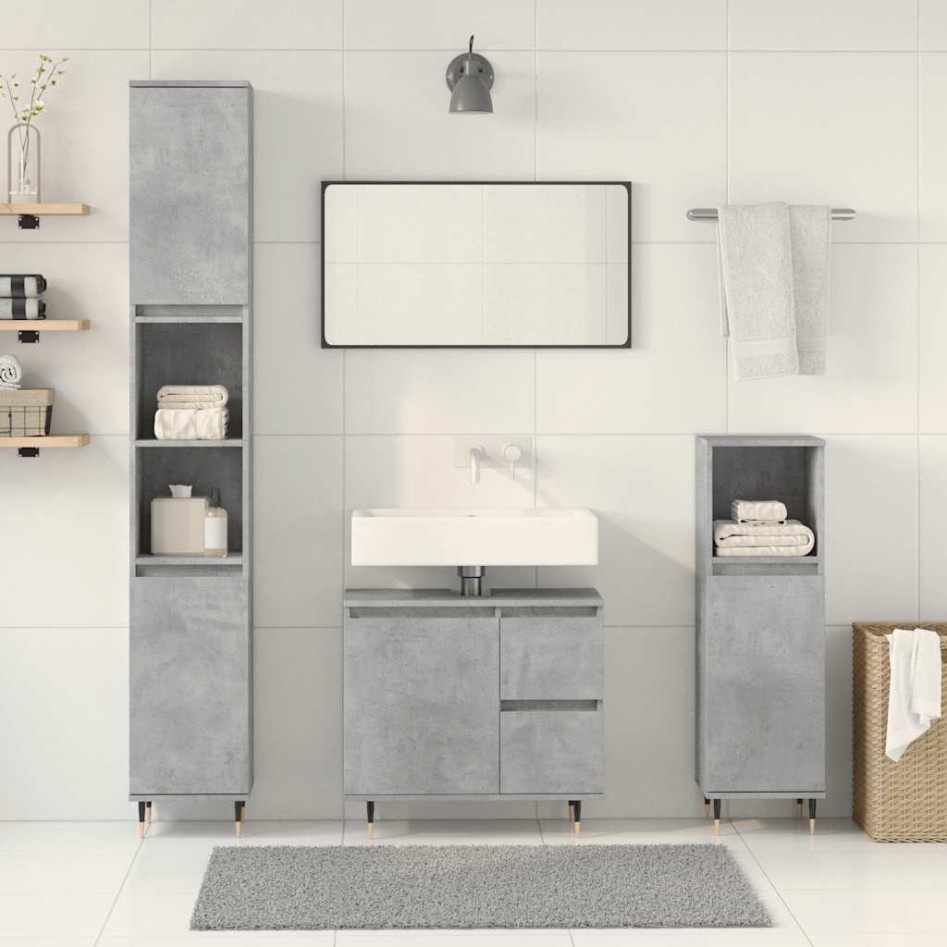 Set muebles de baño 2 piezas madera contrachapada gris