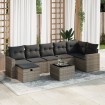 Set de sofás de jardín y cojines 8 piezas ratán sintético gris