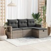 Set de sofás de jardín 4 pzas y cojines ratán sintético gris