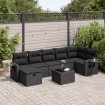 Set de sofás de jardín y cojines 8 piezas ratán sintético negro