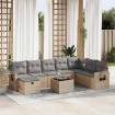 Set de sofás de jardín con cojines 9 pzas ratán sintético beige