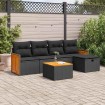 Set de sofás de jardín 6 piezas y cojines ratán sintético negro