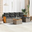 Set de muebles de jardín 6 pzas y cojines ratán sintético gris