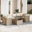 Set de sofás de jardín y cojines 8 piezas ratán sintético beige