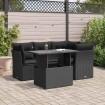 Set de muebles de jardín 5 pzas y cojines ratán sintético negro