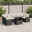 Set de sofás de jardín y cojines 8 piezas ratán sintético negro