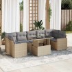 Set de sofás de jardín y cojines 8 piezas ratán sintético beige