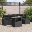 Set de sofás de jardín 6 piezas y cojines ratán sintético negro