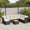 Set de sofás de jardín con cojines 9 pzas ratán sintético negro