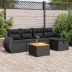 Set de sofás de jardín 6 piezas y cojines ratán sintético negro