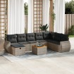 Set de sofás de jardín con cojines 9 pzas ratán sintético gris