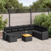 Set de sofás de jardín con cojines 9 pzas ratán sintético negro