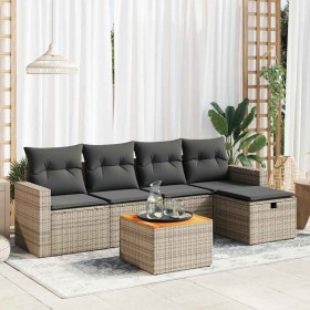 Set de muebles de jardín 6 pzas y cojines ratán sintético