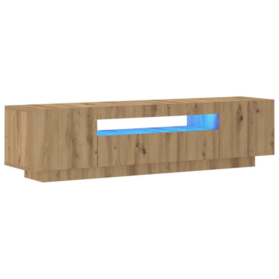 Mueble de TV luces LED madera roble artisan 160x35x40