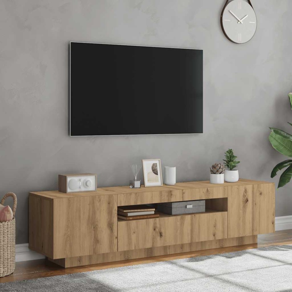 Mueble de TV luces LED madera roble artisan 160x35x40