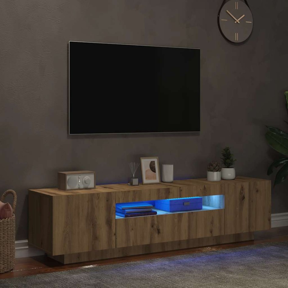 Mueble de TV luces LED madera roble artisan 160x35x40