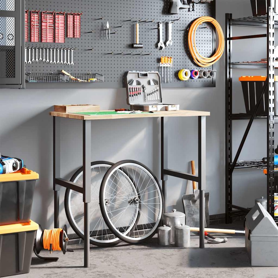 Banco de trabajo madera maciza de roble 100x60x(71,5-98)