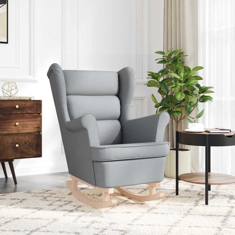 Silla mecedora de tela gris claro 74x90x102