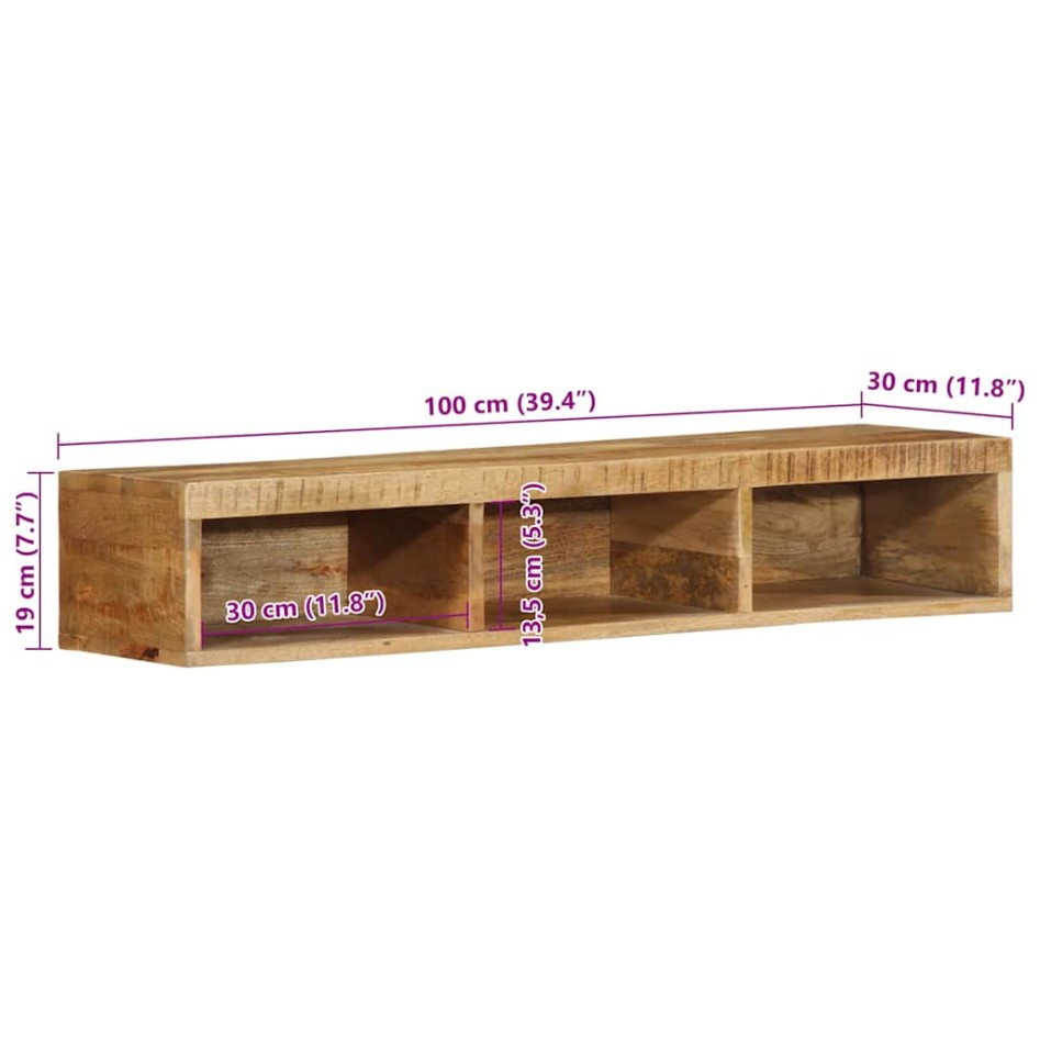 Mueble de TV de pared madera maciza mango rugosa 100x30x19