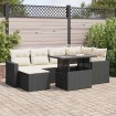Set de sofás de jardín 7 pzas con cojines ratán sintético negro