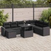 Set de sofás de jardín con cojines 9 pzas ratán sintético negro