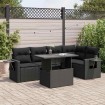 Set de sofás de jardín 6 piezas y cojines ratán sintético negro