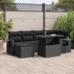 Set de sofás de jardín 7 pzas con cojines ratán sintético negro