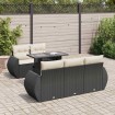 Set de sofás de jardín 6 piezas y cojines ratán sintético negro