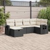 Set de sofás de jardín 6 piezas y cojines ratán sintético negro