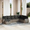 Set de sofás de jardín y cojines 8 piezas ratán sintético gris