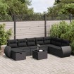 Set de sofás de jardín con cojines 9 pzas ratán sintético negro