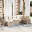 Set sofás de jardín 7 piezas y cojines ratán sintético beige