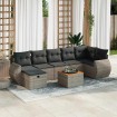 Set de sofás de jardín y cojines 8 piezas ratán sintético gris