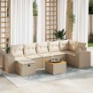 Set de sofás de jardín y cojines 8 piezas ratán sintético beige