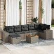 Set de sofás de jardín y cojines 8 piezas ratán sintético gris