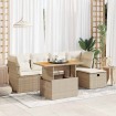 Set sofás jardín y cojines 6 pzas ratán sintético acacia beige