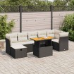 Set sofás jardín y cojines 8 pzas ratán sintético acacia negro