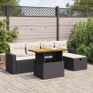 Set sofás jardín y cojines 6 pzas ratán sintético acacia negro